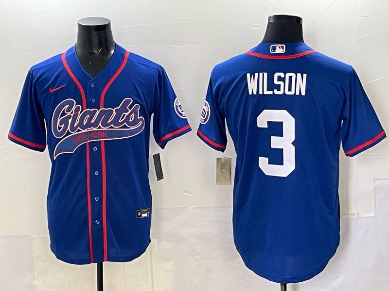 Men 2025 New York Giants 3 Wilson Blue Joint Name Nike Limited NFL Jersey style 01